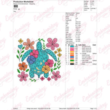 Floral Sea Turtle Embroidery Design