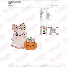 Cute Kawaii Halloween Ghost and Pumpkin Embroidery Design
