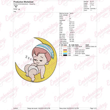 Sleeping Baby On Moon Embroidery Design For Kids