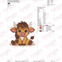 Baby Highland Cow Embroidery Design