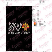 Peace Love Turkey Thanksgiving Embroidery Design
