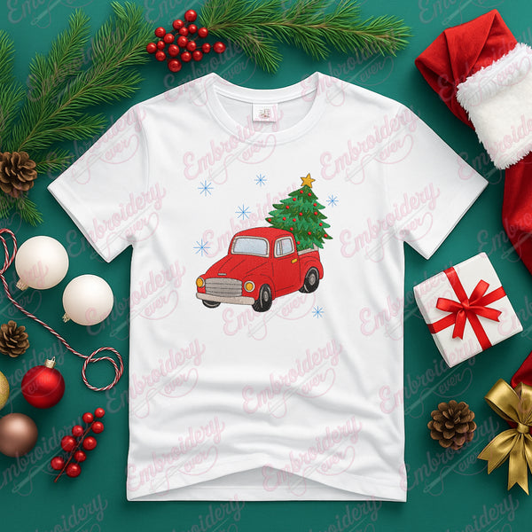 Christmas Tree in a Red Truck Free Digital Machine Embroidery Design for Gifts | Instant & Free Download