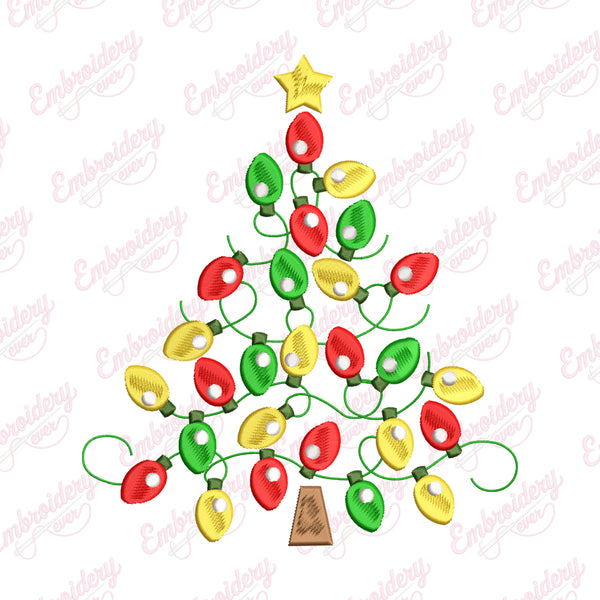 Festive Christmas Tree with Lights Free Digital Machine Embroidery Design for Gifts, Holiday Decorations | Free & Instant Download