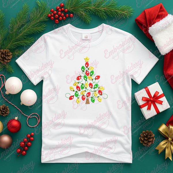 Festive Christmas Tree with Lights Free Digital Machine Embroidery Design for Gifts, Holiday Decorations | Free & Instant Download