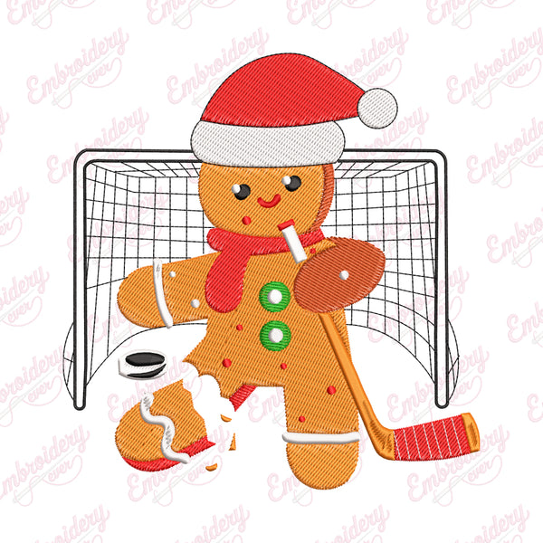 Funny Christmas Hockey Goalie Gingerbread Free Digital Embroidery Design | Instant & Free Download
