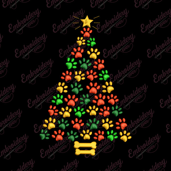 Funny Dog Paws Prints Christmas Tree Free Digital Machine Embroidery Design for Gifts | Free & Instant Download