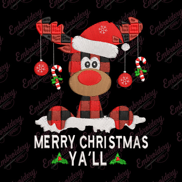 Merry Christmas Y'all Reindeer Free Digital Embroidery Design | Instant & Free Download