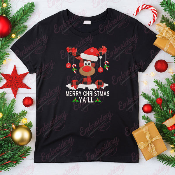 Merry Christmas Y'all Reindeer Free Digital Embroidery Design | Instant & Free Download