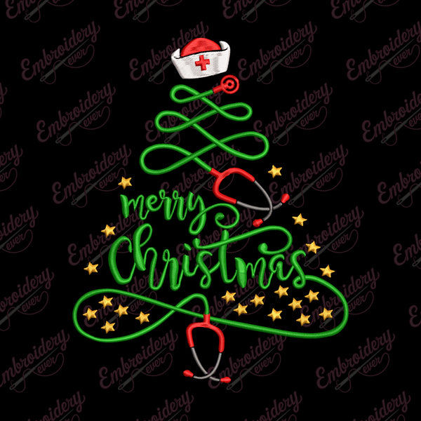 Stethoscope Nurse Christmas Tree Free Digital Embroidery Design | Instant & Free Download