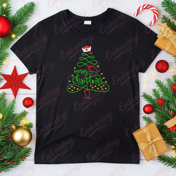 Stethoscope Nurse Christmas Tree Free Digital Embroidery Design | Instant & Free Download