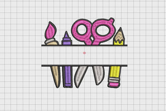 School Tool Split Name Monogram Embroidery Design