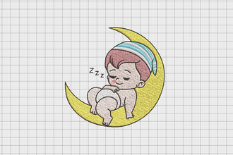Sleeping Baby On Moon Embroidery Design For Kids