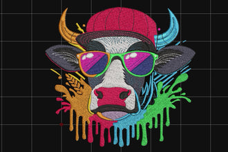 Color Splash Cow Head Embroidery Design