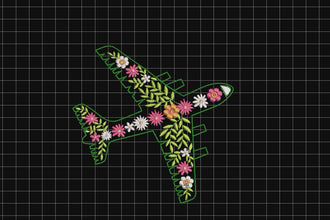 Floral Airplane Embroidery Design