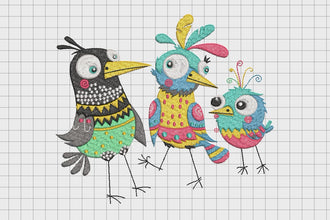 Crazy Colorful Birds Embroidery Design
