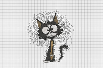 Whimsical Black Cat Embroidery Design