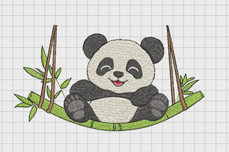 Panda Sitting On A Plate With Bamboo Embroidery Design