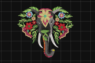 Elephant With Flowers Embroidery Design