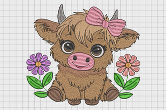Cute Baby Highland Cow Embroidery Design