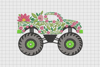 Floral Monster Truck Embroidery Design