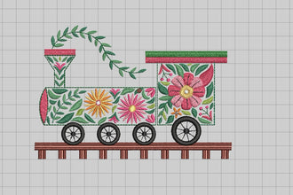 Floral Train Embroidery Design
