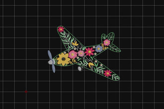 Floral Airplane Linart Embroidery Design
