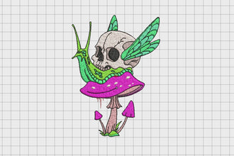Skull Snail On Mushroom Embroidery Design