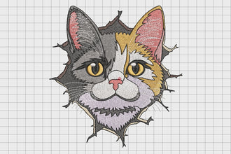 Funny Cat Cracked Wall Embroidery Design