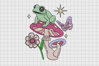 Spring Frog Embroidery Design