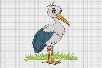 Elegant Stork Bird Embroidery Design Instant Digital Download