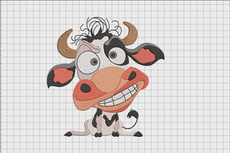 Funny Cartoon Style Cow Embroidery Design