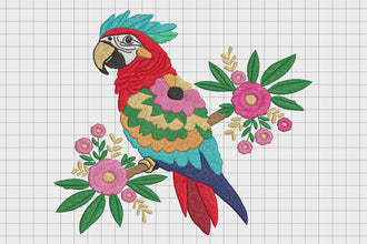 Floral Macaw Bird Embroidery Design