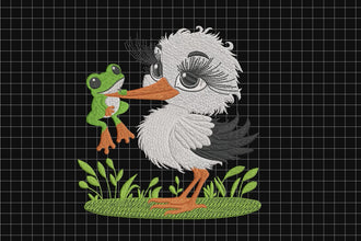 Stork Holding A Frog Embroidery Design