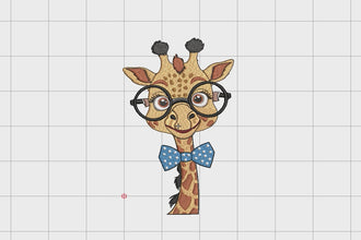 Cartoon Giraffe With Glasses Embroidery Design