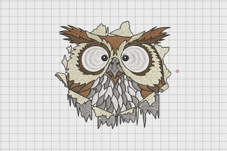 Owl Bird Cracked Wall Embroidery Design