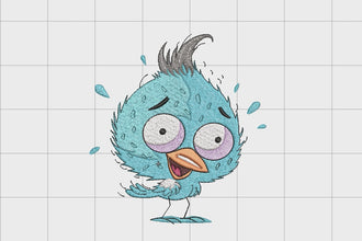 Crazy Fluffy Blue Bird Embroidery Design