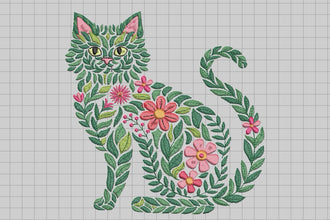 Flower Cat Embroidery Design