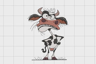 Whimsical Funny Cow Animal Embroidery Design