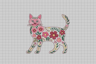 Floral Cat Embroidery Design