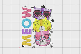 Funny Cats Meow Embroidery Design