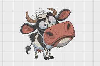 Funny Cartoon Cow Animal Embroidery Design