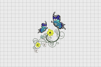 Butterfly With Flowers Embroidery Design