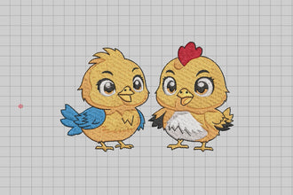 Two Cute Chickens Machine Embroidery Design