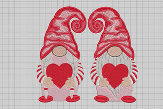 Two Valentine's Day Gnomes Embroidery Design