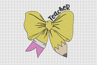 Teacher Pencil Bow Embroidery Design