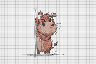 I Peeking You Hippo Embroidery Design