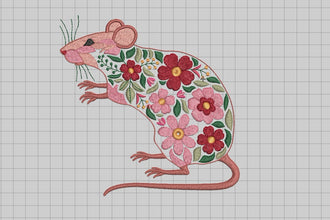 Floral Rat Mouse Embroidery Design