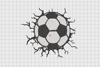 Soccer Ball Coming in Cracked Wall Embroidery Design