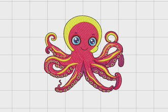 Funny Cartoon Octopus Embroidery Design