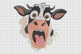 Funny Cow Head Embroidery Design